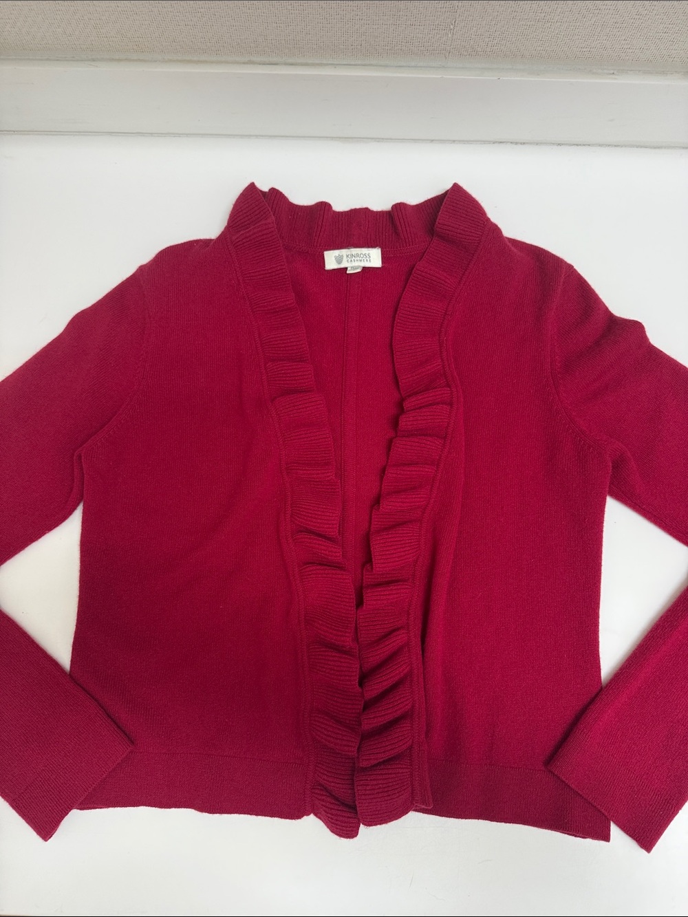 Cashmere Ruffled Open-Front Red Women's Sweater